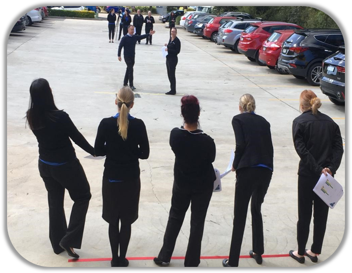 team building coloured ropes activity in car park for kona group team building budget activities