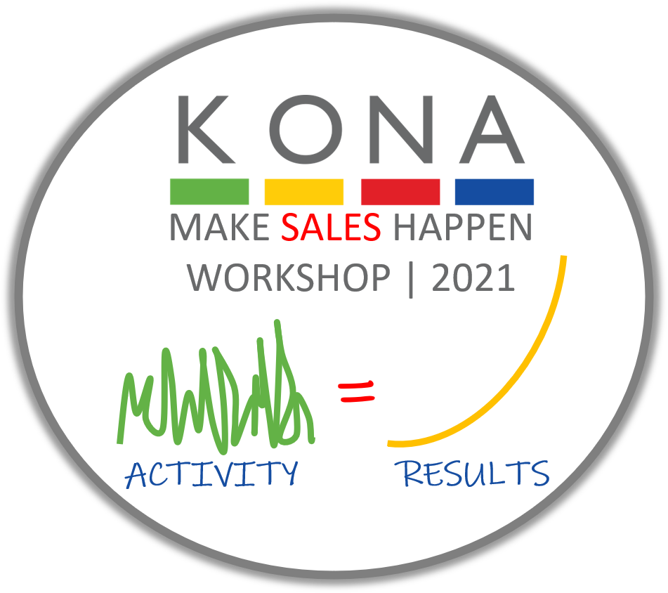 Make sales happen workshop image KONA group training activity equals results. 