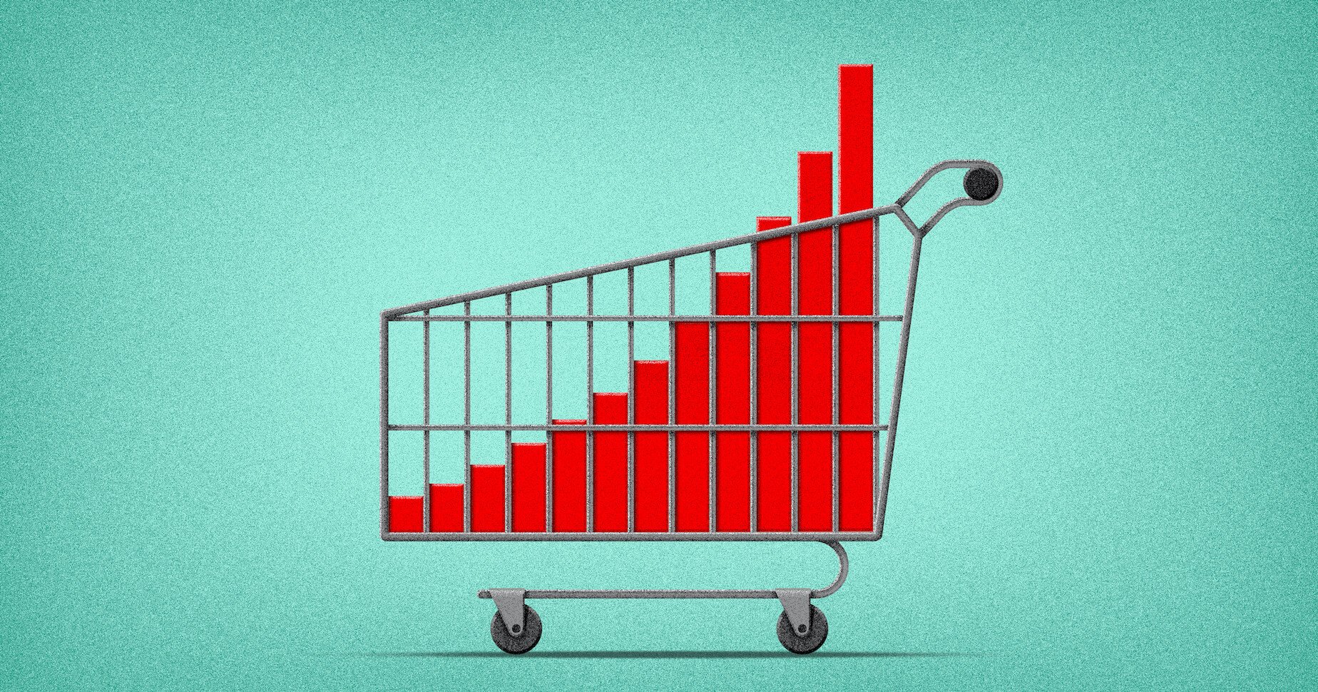 trolley with bar graph and arrow going up in it for sales competencies